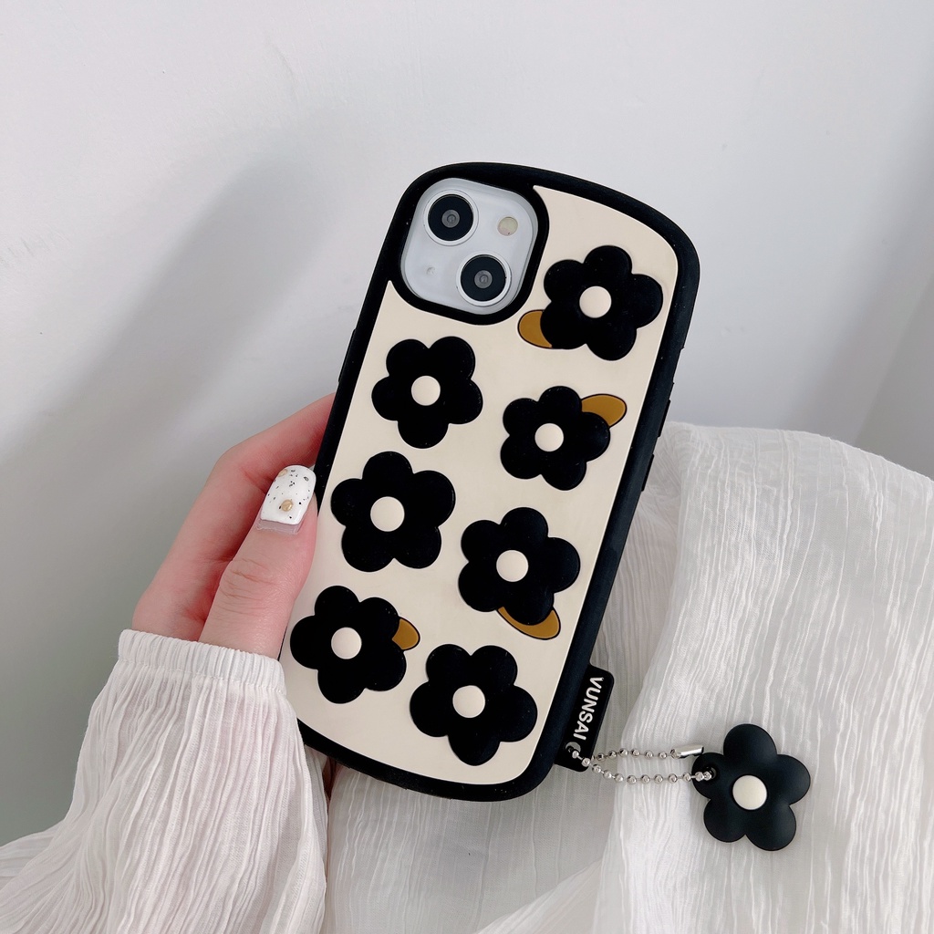 Ốp Điện Thoại Silicon Họa Tiết Hoa Màu Đen Kèm Dây Đeo Cho Iphone love 12 pro max 11 pro max xs max xr x 13proamx