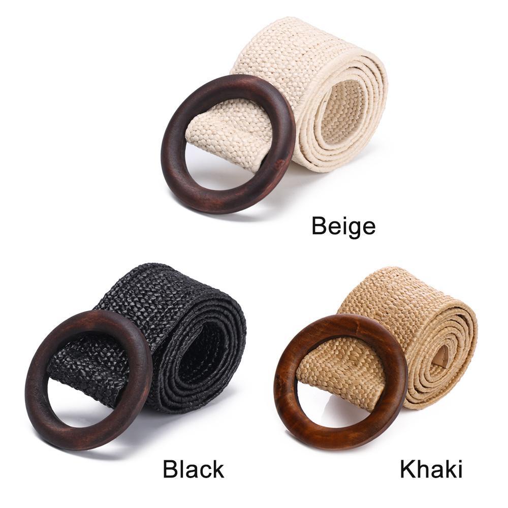 ESPO Thắt Lưng Đan Cói Bản Rộng Có Khóa Gỗ Tròn Thời Trang Cho Nữ