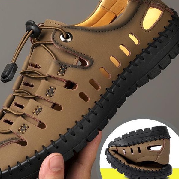 Giày Sandal Da Thật Thoáng Khí Đế Mềm Chống Trượt Thời Trang Cho Nam