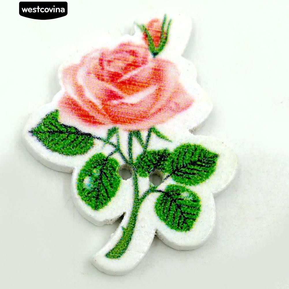 Set 50 Cúc Gỗ 2 Lỗ Hình Bông Hoa Chuyên Dụng Cho Thợ May Vá