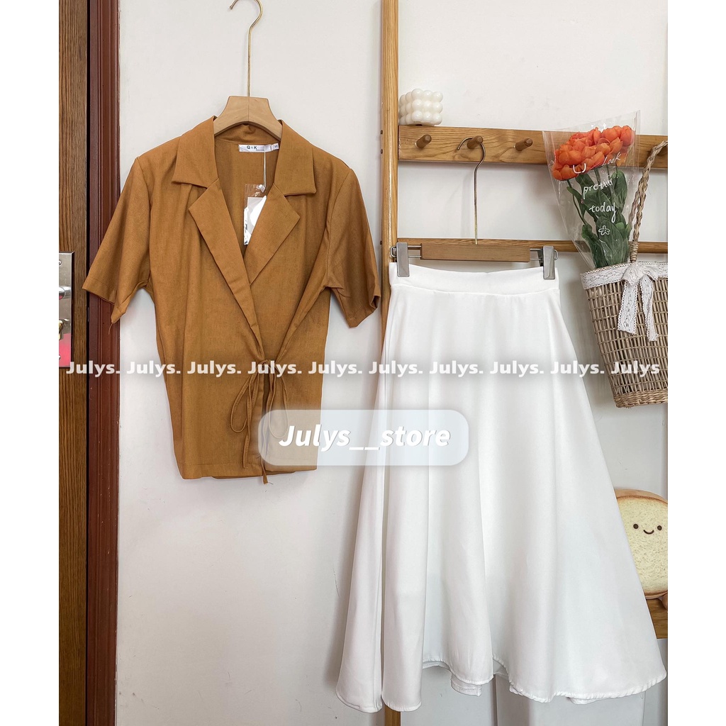 SET áo cổ vest thắt eo kèm chân váy (ảnh thật kèm video)