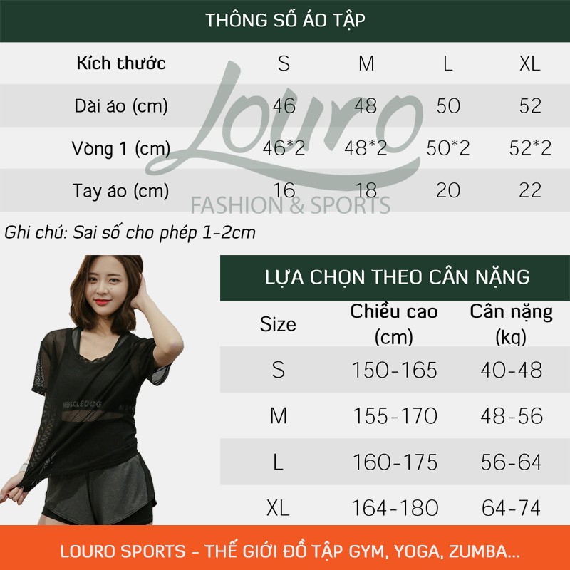 Áo lưới tập Gym Louro AL11, kiểu áo lưới thể thao, chạy bộ, áo lưới đi biển vải lưới thông thoáng