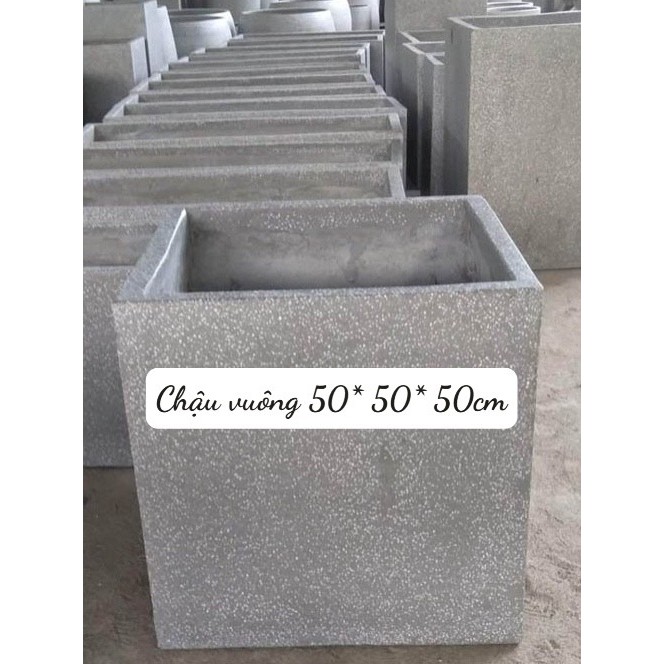 Chậu xi măng đá mài VUÔNG 50*50*50 - Xám