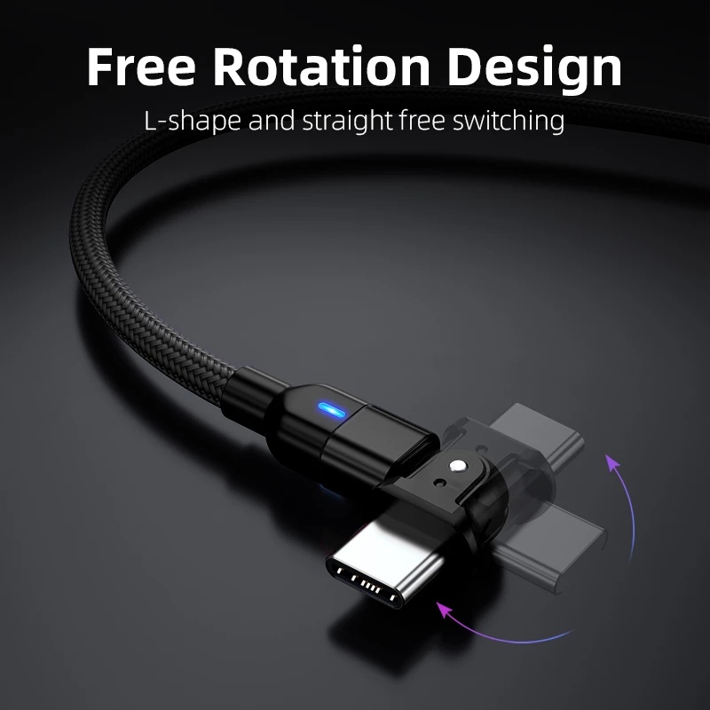 1 Bộ Sạc Nhanh 3A 180°Cáp Sạc Type C Đầu Usb Chất Lượng Cao Cho Điện Thoại Android