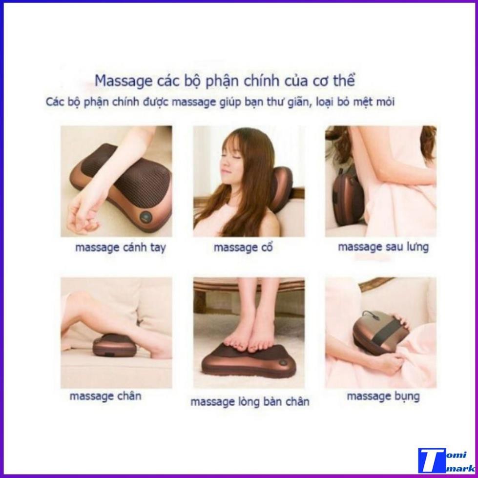 Gối massage 8 bi Cao Cấp  massage thư giản, ghim điện trực tiếp, có cáp dùng trên oto