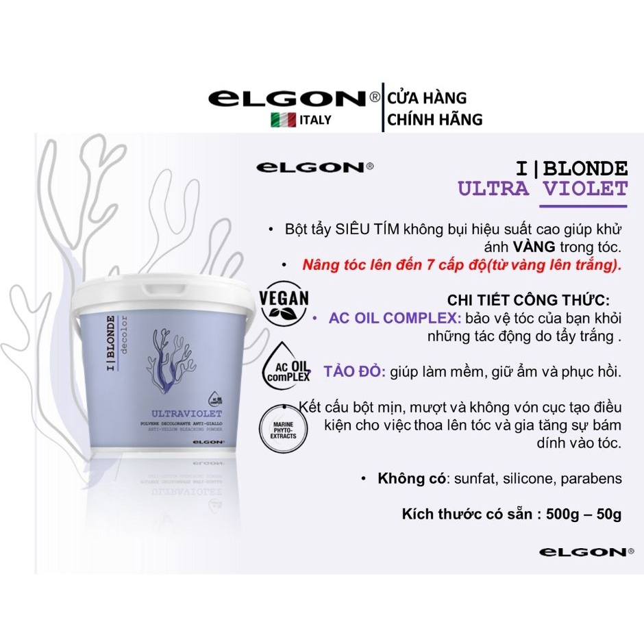 Bột tẩy siêu tím khử LÊN TRẮNG tới 7 cấp độ ELGON I|BLONDE Decolor Ultra Violet 500GR