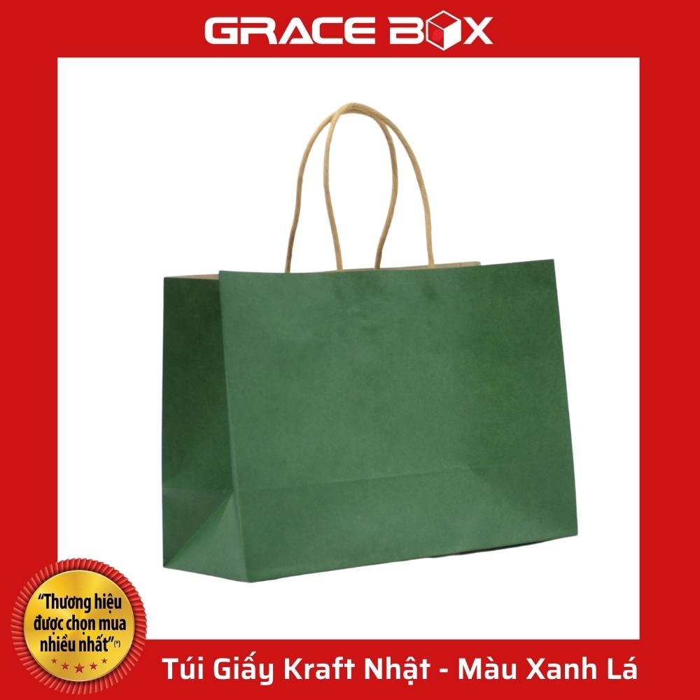 {Giá Sỉ} Túi Giấy Kraft Nhật Cao Cấp - Size 21 x 11 × 27 cm - Màu Xanh Rêu - Siêu Thị Bao Bì Grace Box