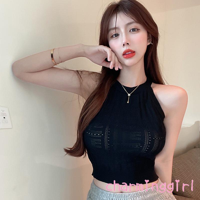 Áo Dệt Kim Sát Nách Cổ Tròn Màu Trơn Thời Trang Cho Nữ