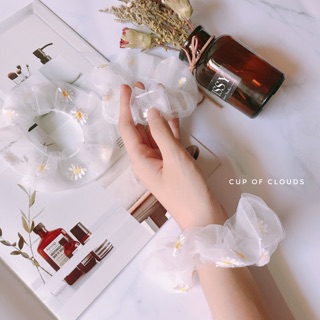 Scrunchies hoa cúc vải lưới mỏng