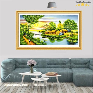Tranh thêu kín 100% chữ thập làng quê thanh bình 84cm x 47cm