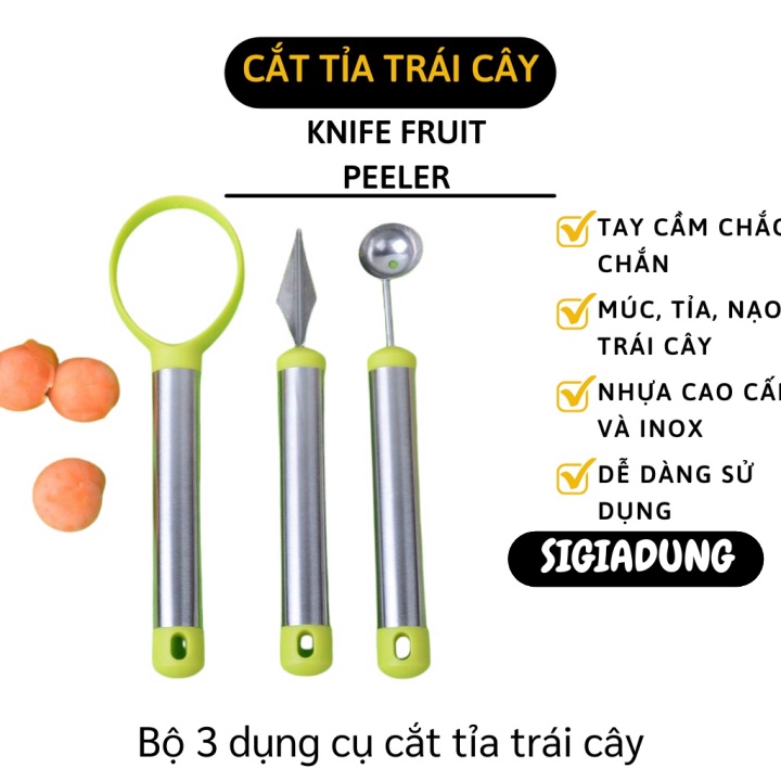 [SGD] Dụng Cụ Cắt Tỉa Trái Cây - Bộ 3 Món Múc, Cắt Tỉa, Nạo Hạt Trái Cây Tiện Lợi 6342