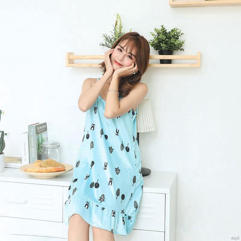 Đầm ngủ nữ in hình hoạt hình kiểu Hàn Quốc + mặt nạ che mắt