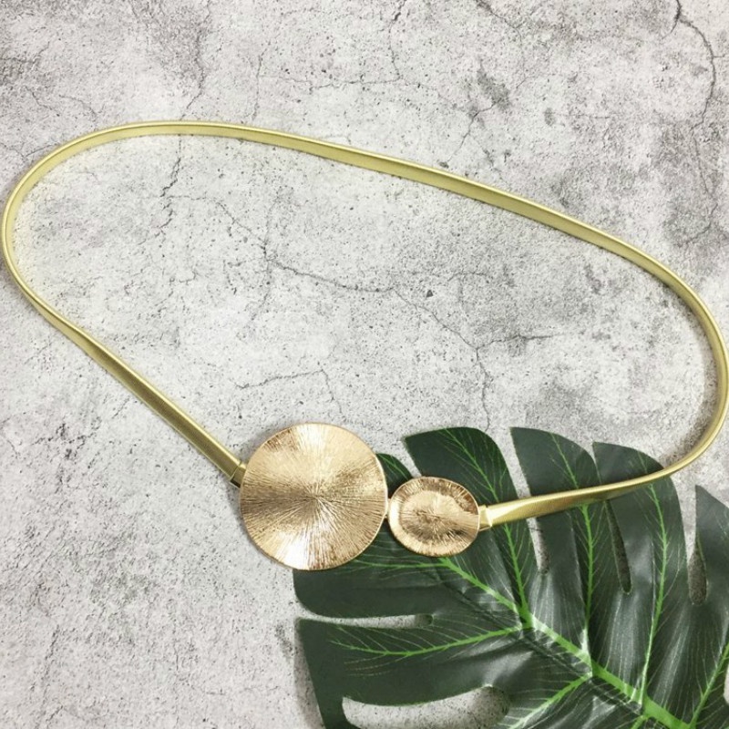 Thắt Lưng Khóa Kim Loại Hình Tròn Họa Tiết Lá Sang Trọng Cho Nữ