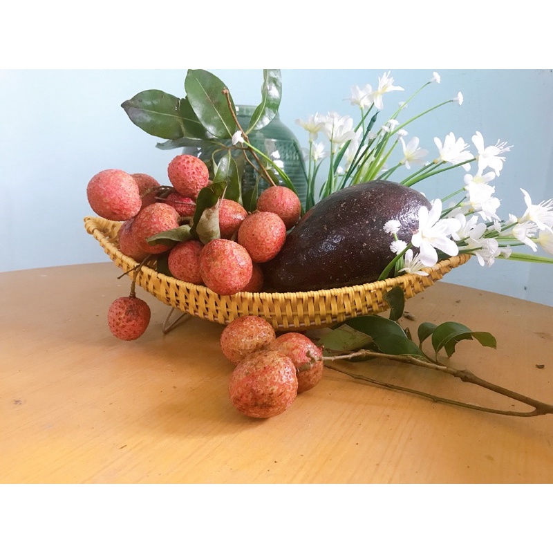 Khay giả mây hình thuyền, đĩa đựng trái cây, cắm hoa quả, trang trí đa năng