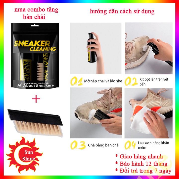 Combo Bộ kit vệ sinh giày Sneaker Cleaning 150ml, xịt chống nước Waterproof 300ml