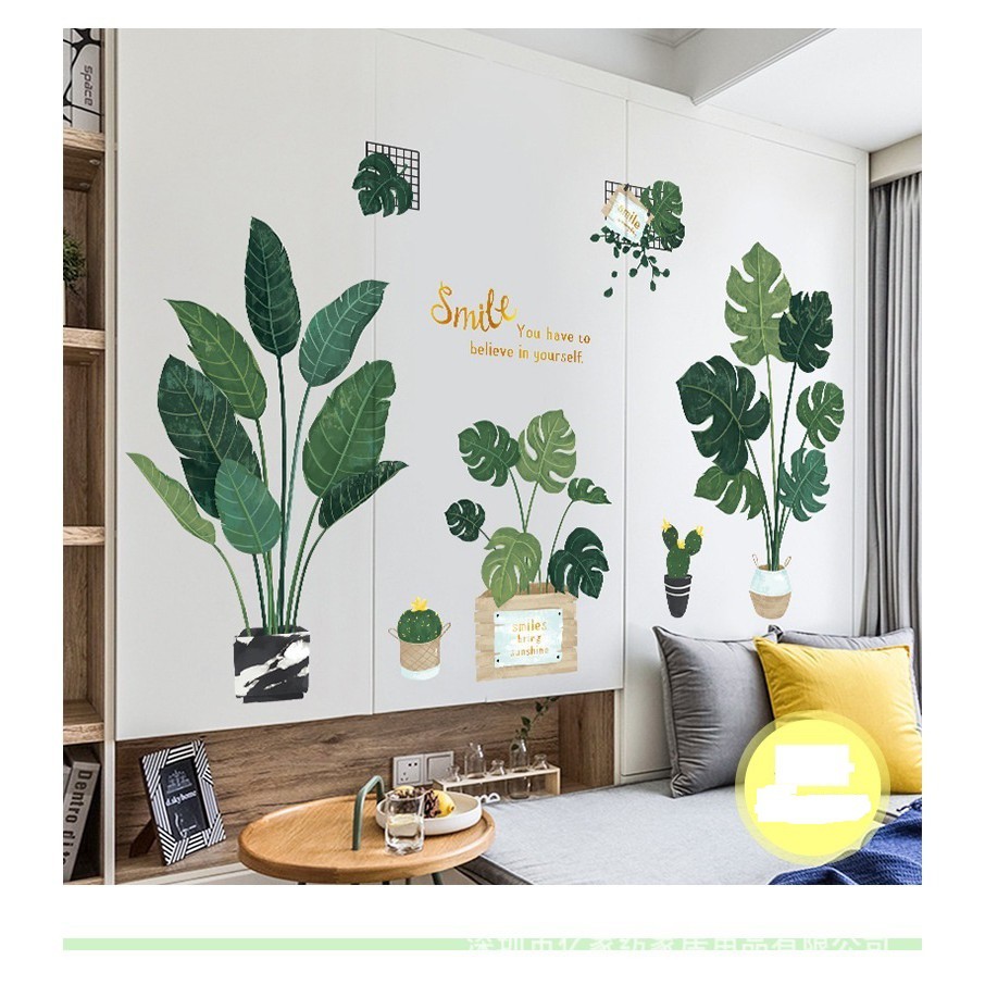 🌳🌳Bộ tranh dán tường CHẬU CÂY CẢNH SMILE - Decal dán tường phòng khách🌳🌳