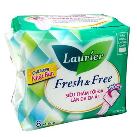 Băng Vệ Sinh Ban Ngày Siêu Mỏng Cánh 22cm Laurier Fresh &amp; Free [che tên sản phẩm khi giao hàng]