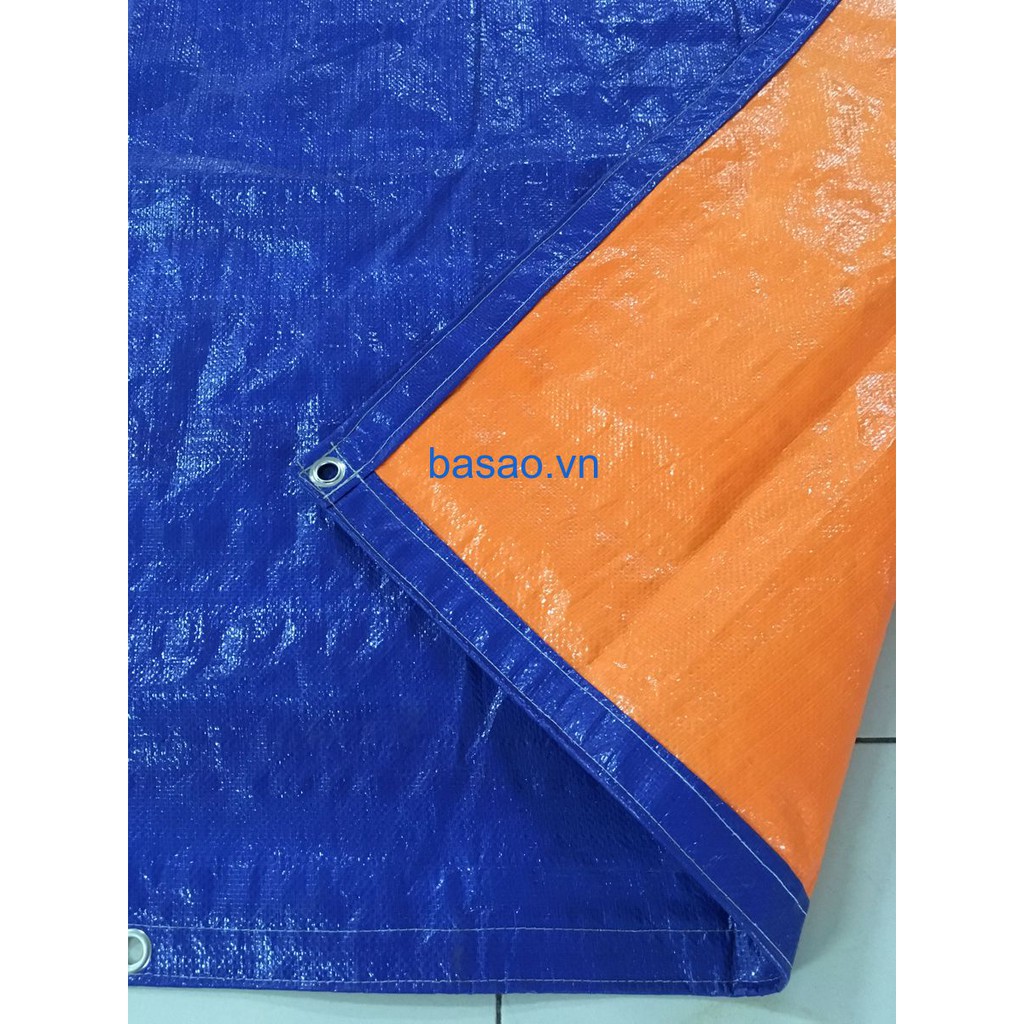 Tấm bạt may sẵn, kích thước 5 x 6m, màu xanh - cam, không thấm nước, viền tăng cường, khuy kim loại