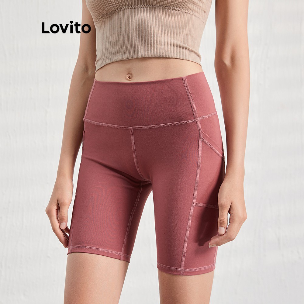 Quần short thể thao Lovito L07002 có túi màu trơn thoải mái nhanh khô