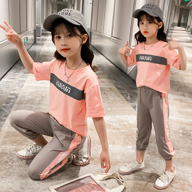 Set đồ thể thao denim hai mảnh phong cách năng động cho bé gái 8 9 10 12 tuổi mùa hè 2021