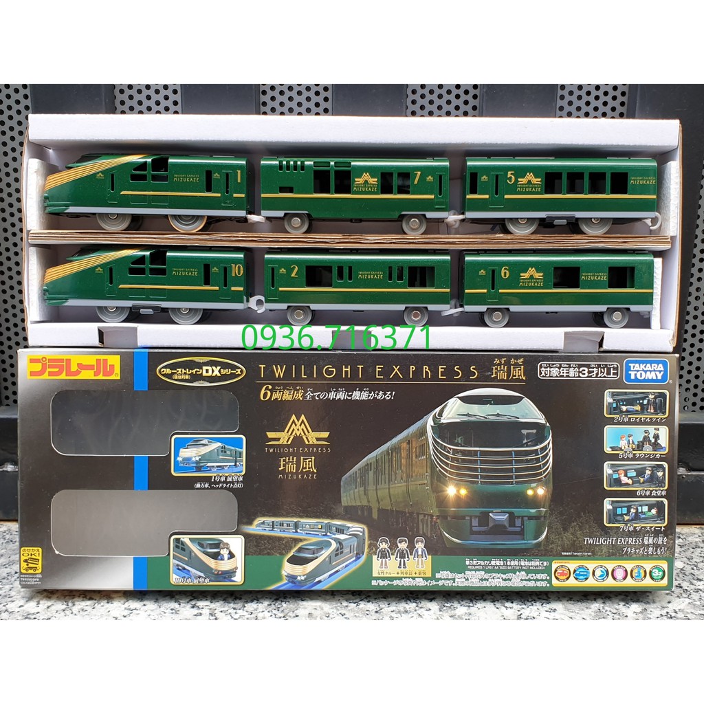 Mô hình tàu hỏa chạy pin Takara tomy Twilight Express Mizukaze có đèn và kèm 3 nhân vật loại tàu to có 6 toa