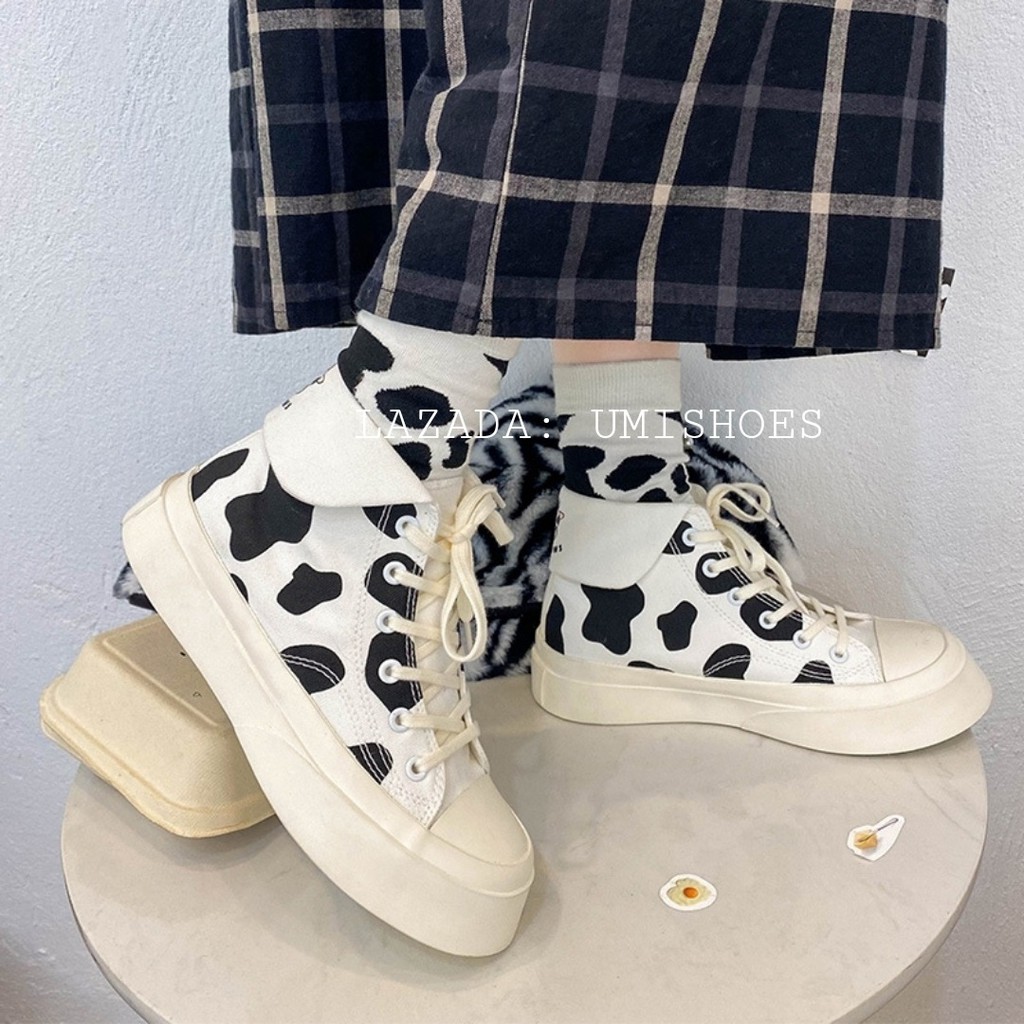 [SẴN-LOẠI 1] Giày cao cổ bò sữa ulzzang mã COW02 cá tính màu đen trắng đơn giản buộc dây đế cao dày 4cm mới đẹp hot xinh