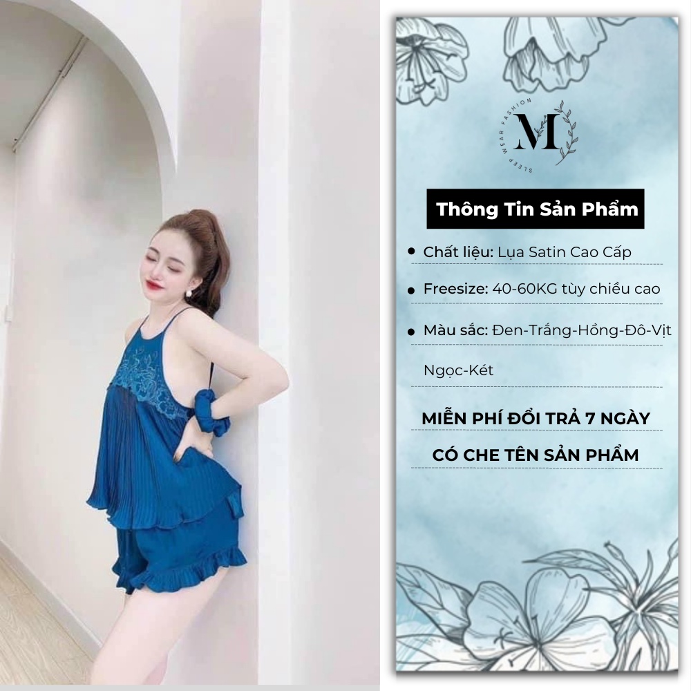 [ Lụa Cao Cấp ] Đồ ngủ sexy áo yếm 2 dây dập ly phối ren và quần đùi gợi cảm mặc nhà chất liệu lụa satin mềm mịn 013 | BigBuy360 - bigbuy360.vn