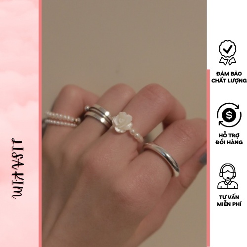 Nhẫn tay hạt gạo size 4-5 li mix charm bông hoa vỏ sò
