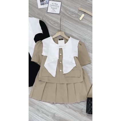 Ms: SP001003 Sét Áo Cổ Bèo Chân Váy Xếp Ly Bigsize Quỳnh Anh 55kg Đến 100kg (M/L/XL/XXL)