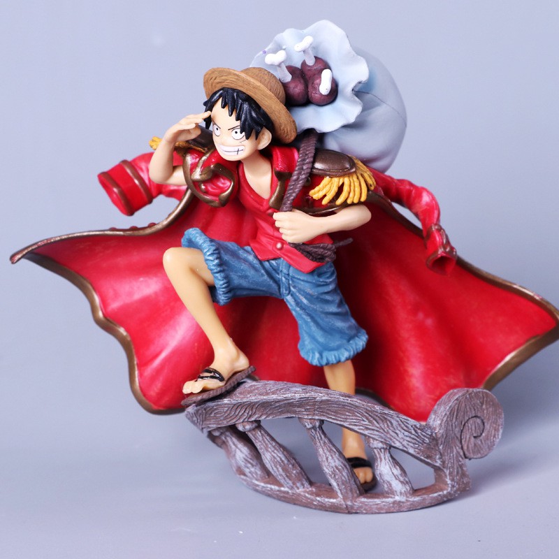 Mô hình onepiece Monkey.D.Luffy áo choàng đỏ có đế gác chân cao 15cm ,mô hình nhân vật one piece bằng nhựa an toàn