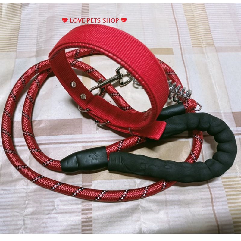 BỘ DÂY DẮT CHÓ PHẢN QUANG CÓ LÒ SO TRỢ LỰC KÈM VÒNG CỔ CÓ ĐỆM  (MẪU MỚI) -  LOVE PETS SHOP