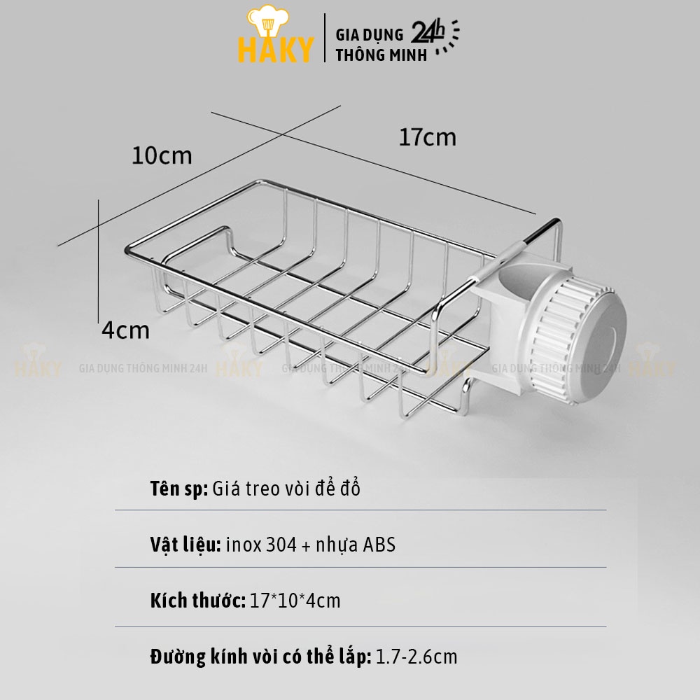 Giá treo vòi đựng đồ inox 304, để giẻ rửa bát HAKY006, kệ gắn vòi bằng thép không gỉ dày dặn, thiết kế có giá treo khăn