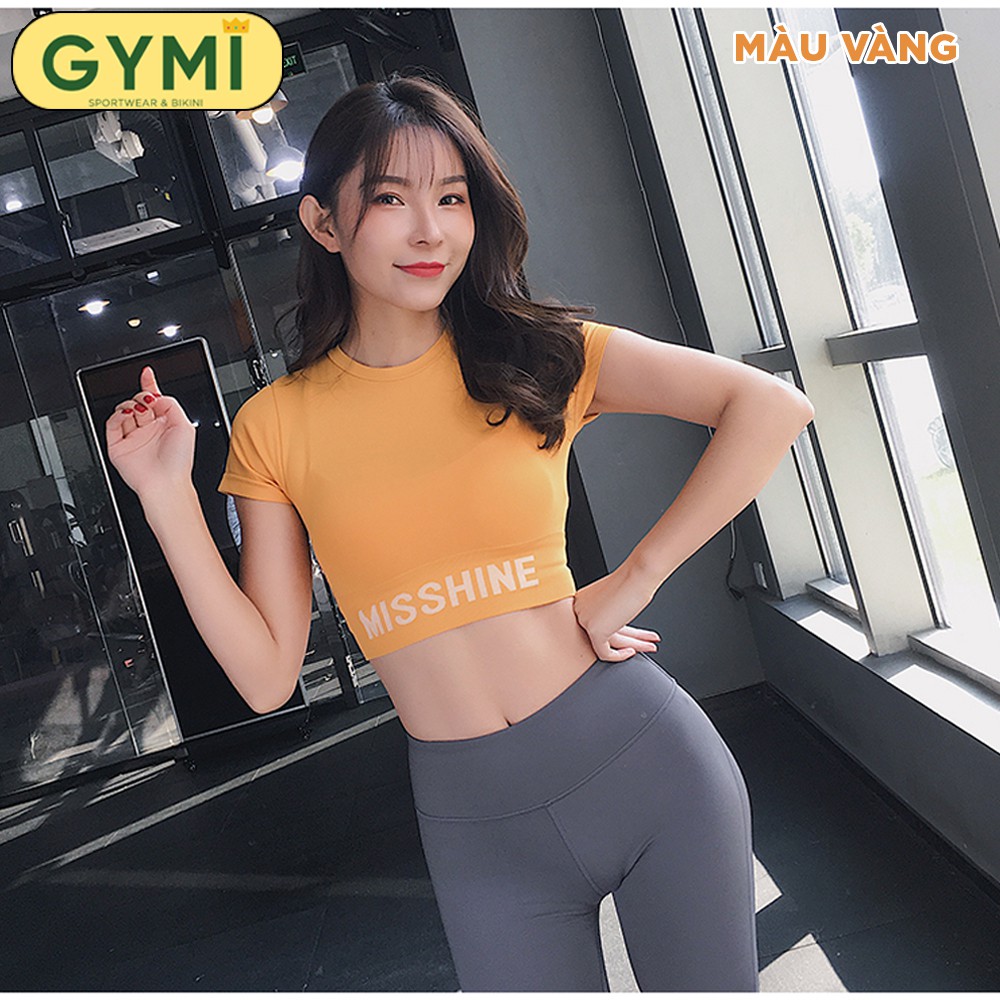 Áo tập gym yoga nữ croptop Misshine GYMI AC10 dáng ngắn tay chất dệt thấm mồ hôi ôm body tôn dáng co giãn