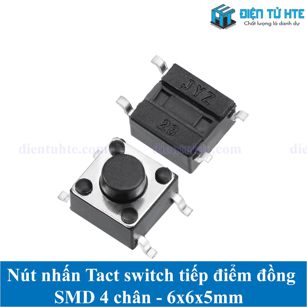 Nút nhấn 4 chân dán SMD tiếp điểm đồng 6x6 (Gói 10 cái)