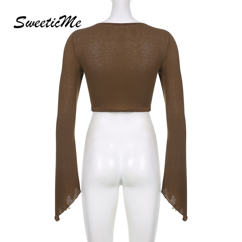 Áo Thun Tay Dài Dáng Ôm Màu Trơn Thời Trang   Quyến Rũ Cho Nữ