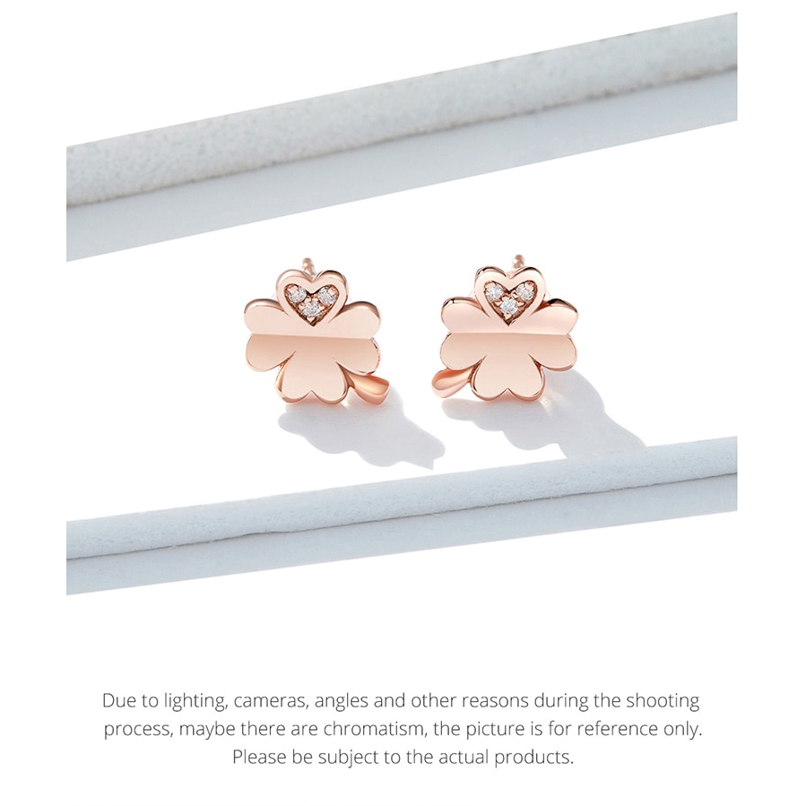 Khuyên tai BAMOER BSE233 bằng bạc 925 chống dị ứng hình cỏ bốn lá đính đá giả thời trang cho nữ