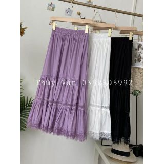 Sẵn hàng | #519 chân váy lụa, chân váy tầng pha ren loại 1
