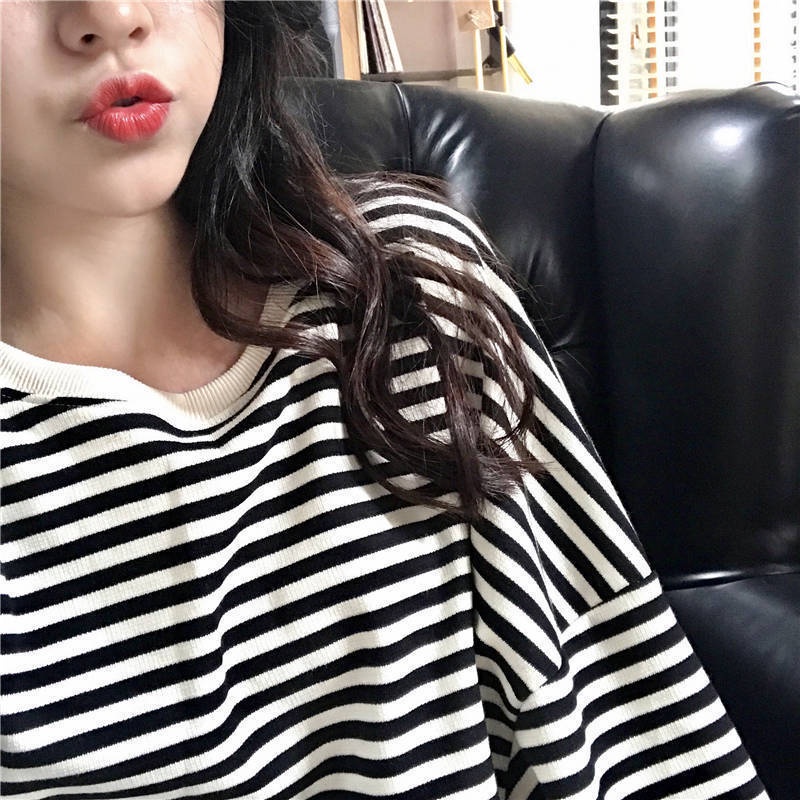 [Plus Size] Áo Khoác Ngoài Dáng Rộng Dài Tay Kẻ Sọc Mùa Thu Trọng Lượng 150kg C8129