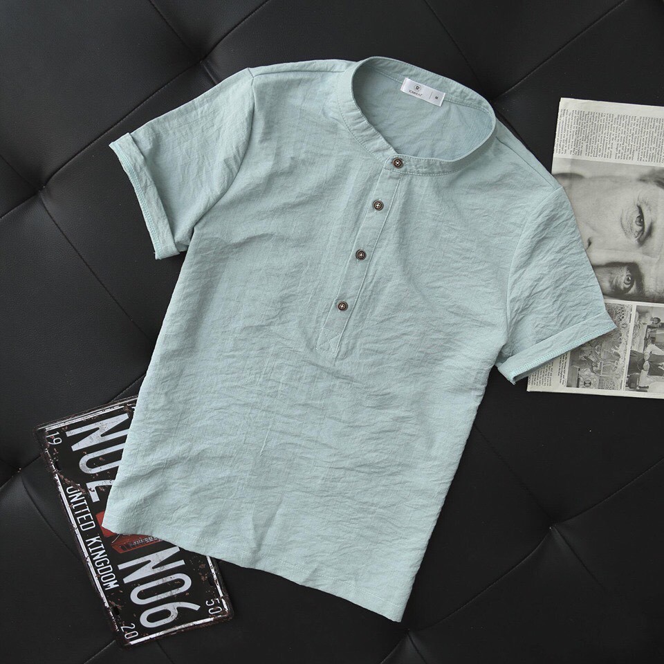 Áo đũi nam THE 1992 Áo linen cộc tay cổ tàu | BigBuy360 - bigbuy360.vn