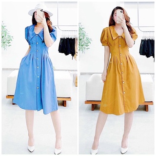 Đầm sơ mi xếp li eo 2 màu xuongvnxk