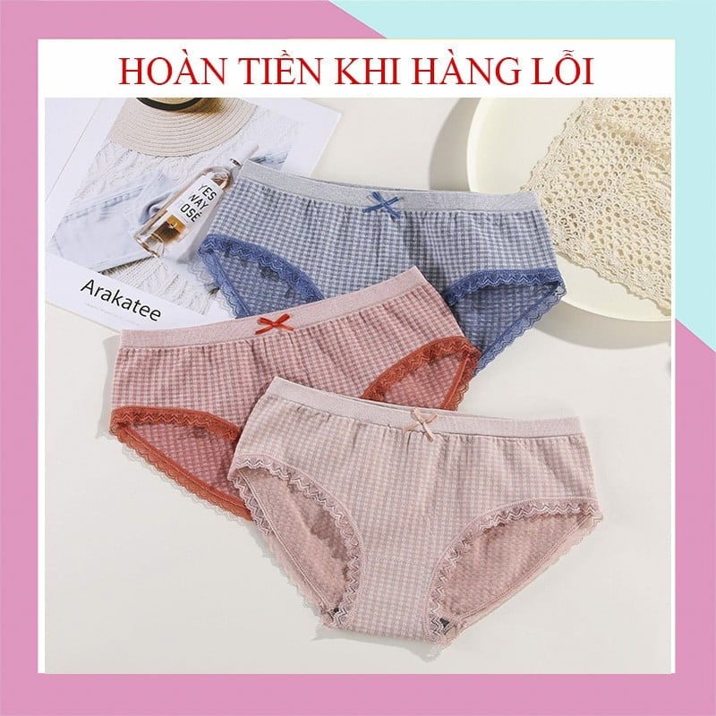 Quần Lót Nữ Gân Tăm Viền Ren, Co Giãn, Mềm Mại, Sexy