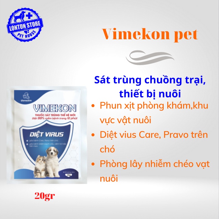 VEMEDIM Vimekon for pets sát trùng thế hệ mới dùng cho chuồng trại nuôi chó, mèo diệt virus gây bệnh, gói 20g