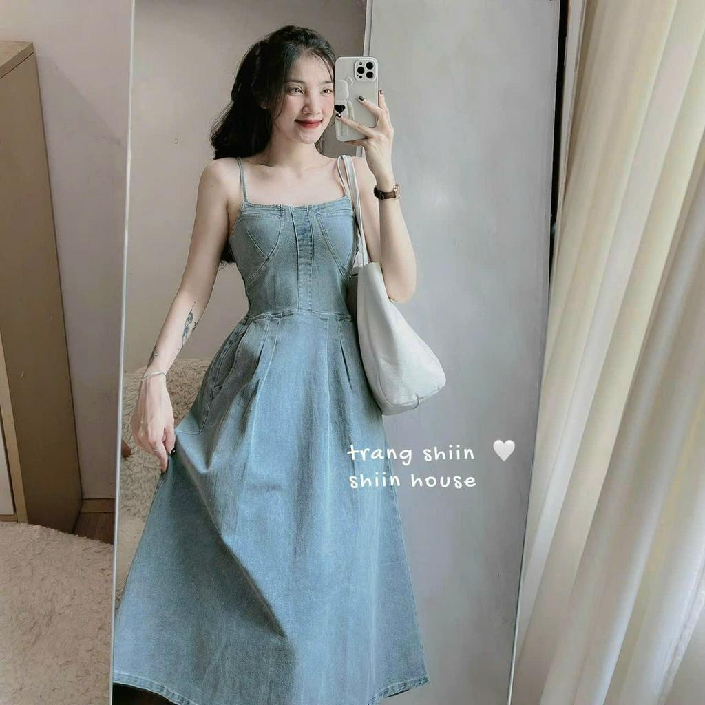 [782] Đầm váy nữ jean 2 dây dáng xòe trẻ trung dễ thương màu xanh tôn dáng cá tính xinh xắn dự tiệc đi chơi