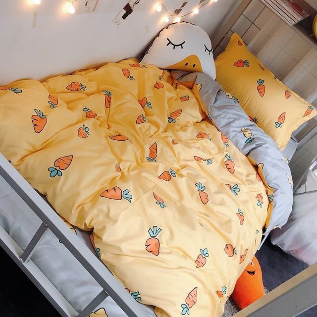 Bộ vỏ chăn ga gối Cotton Poly mẫu Cà Rốt vàng xám
