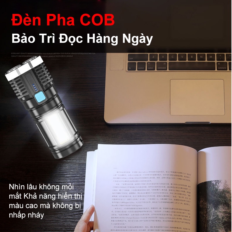 Đèn pin P1000 lõi tứ LED siêu sáng sạc cổng USB tiện dụng