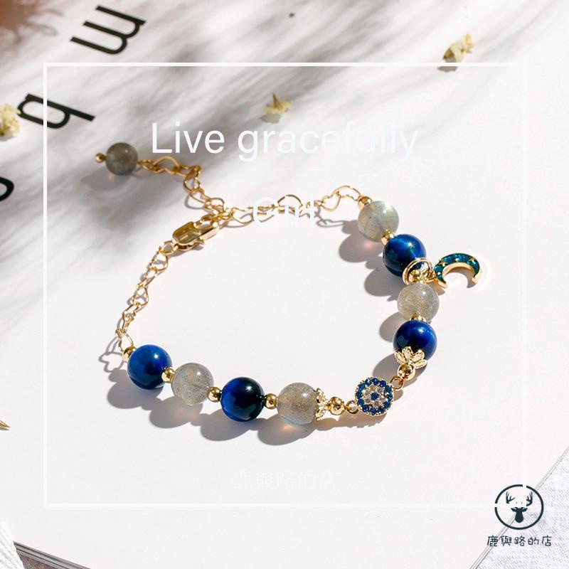 Vòng Tay Dây Bện Đính Đá Pha Lê Xám Mặt Trăng Kyanite Thiết Kế Mắt Quỷ Chính Hãng Làm Quà Tặng Cho Bạn Gái/Bạn Gái