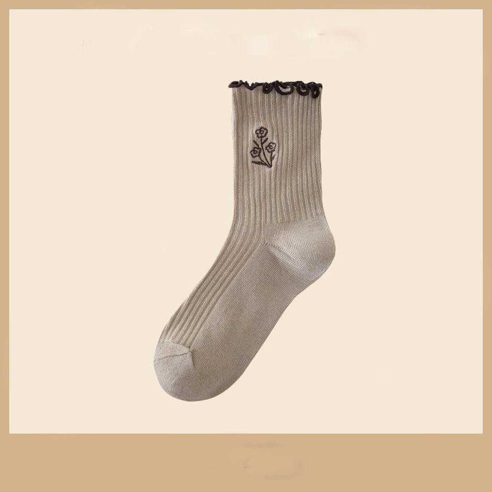 Vớ Cotton Phối Ren Thêu Hoa Thoải Mái Thời Trang Thu Đông