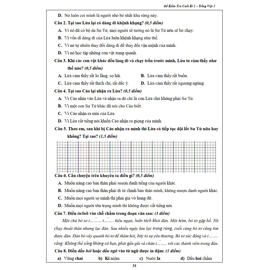 Sách - Đề Kiểm Tra Tiếng Việt 2 - Học Kì 2 (1 cuốn)