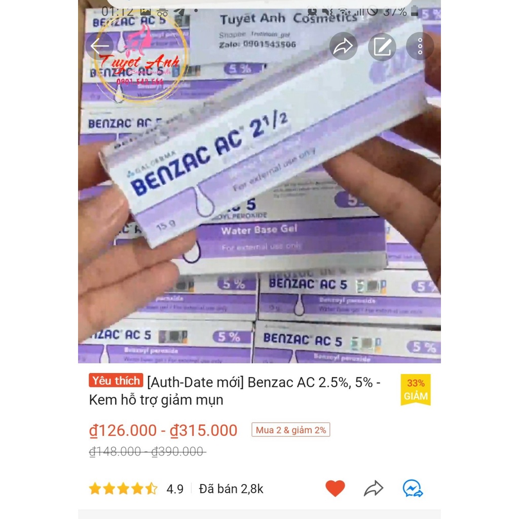 Benzac AC BPO 2.5% - 5% - Gel dưỡng giảm mun