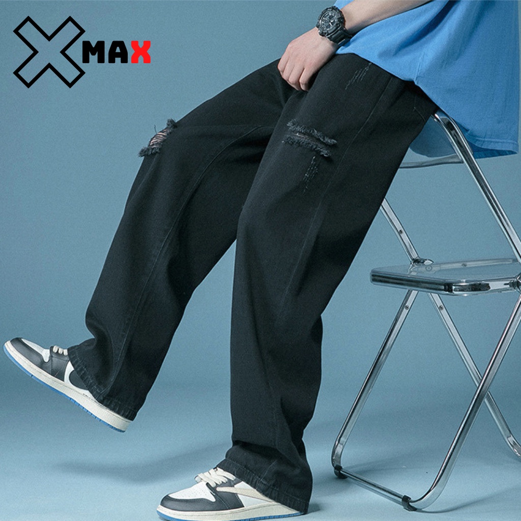 Quần jean nam baggy rách gối ống rộng dáng suông đẹp chất liệu vải bò cao cấp trơn hottrend XMAX B003 | BigBuy360 - bigbuy360.vn